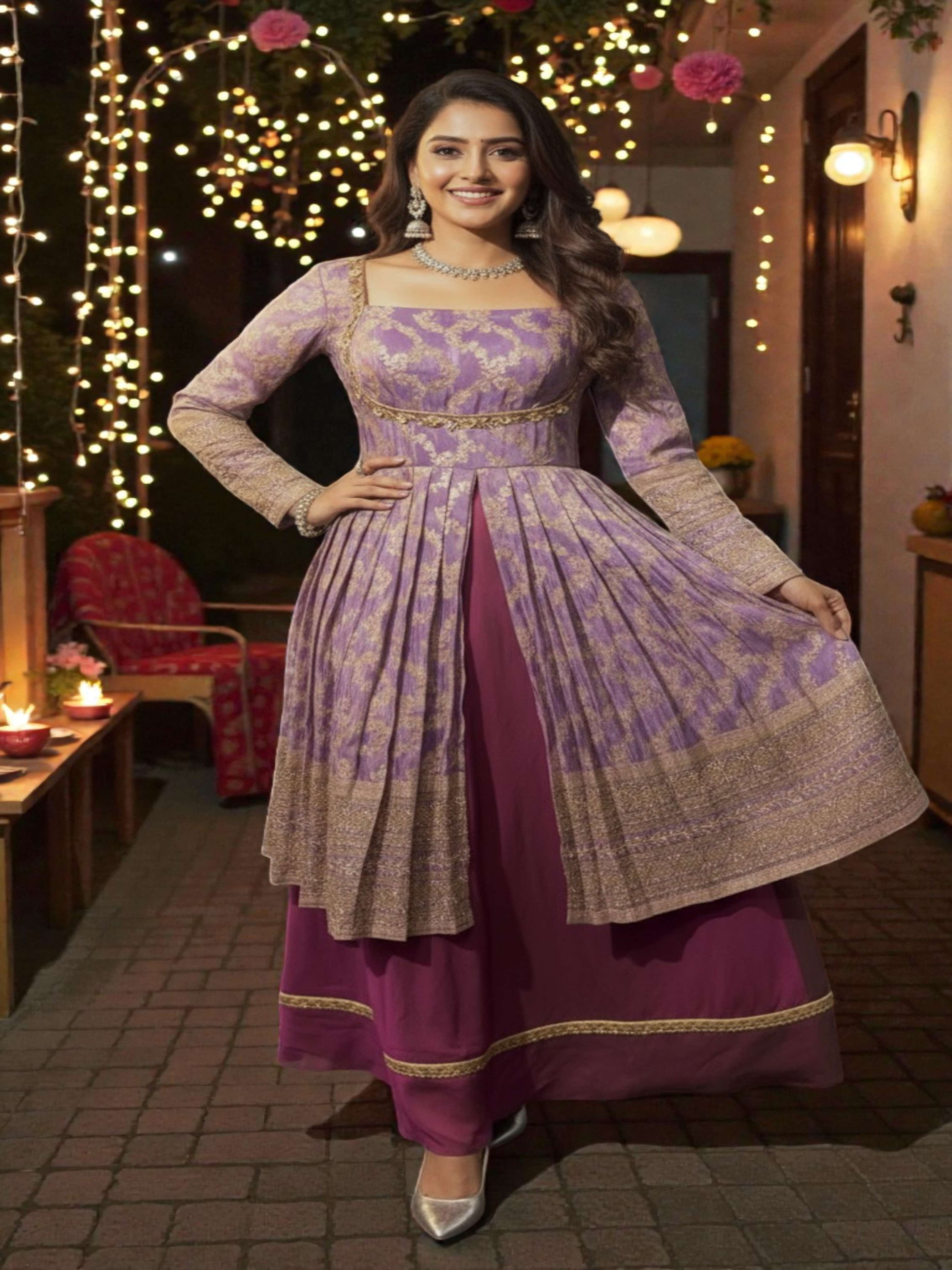 Lavanya-Lavender and Wine Festive Ensemble
