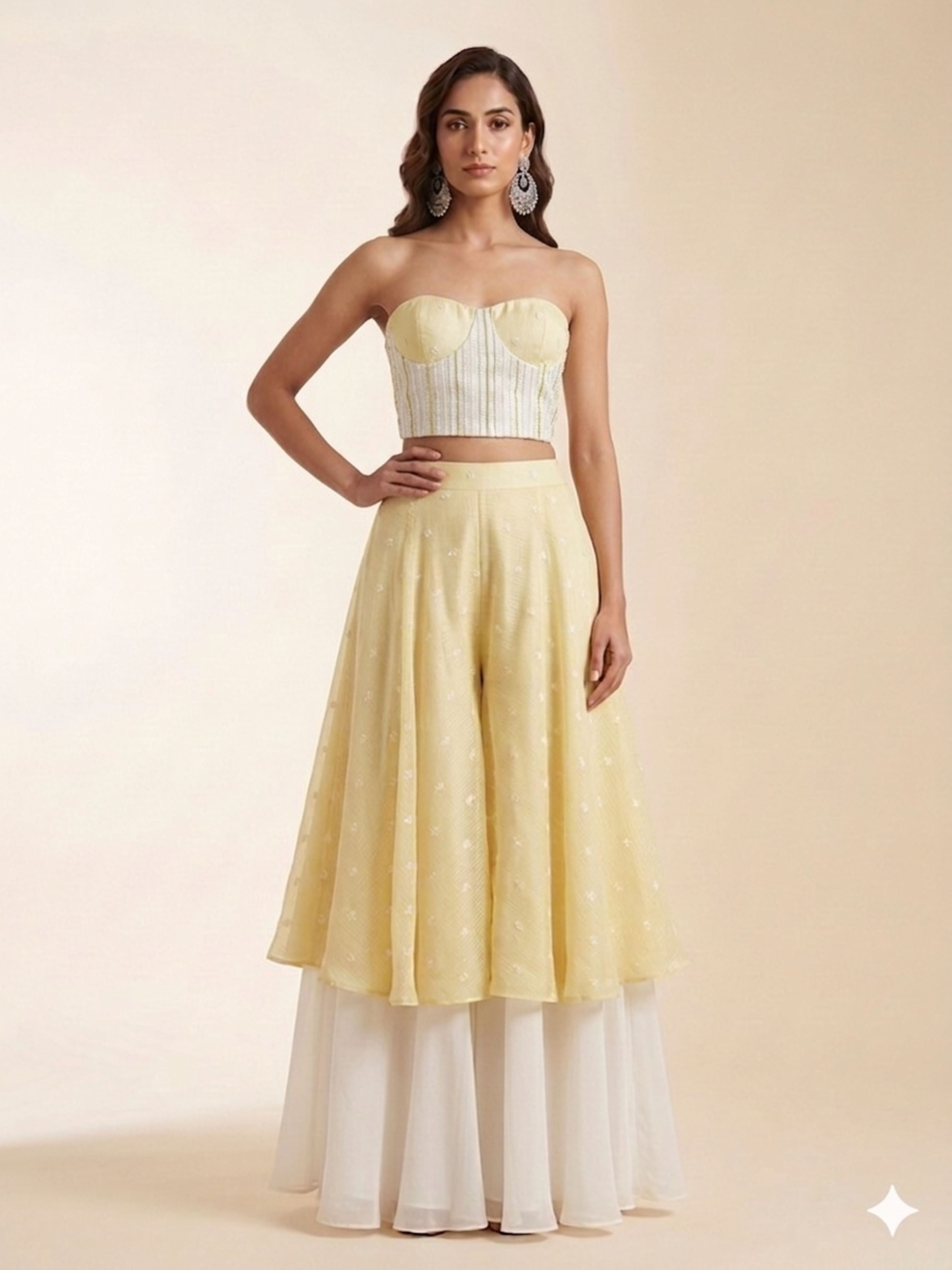 Ivory Bloom-Elegant Haldi Outfit with Cape