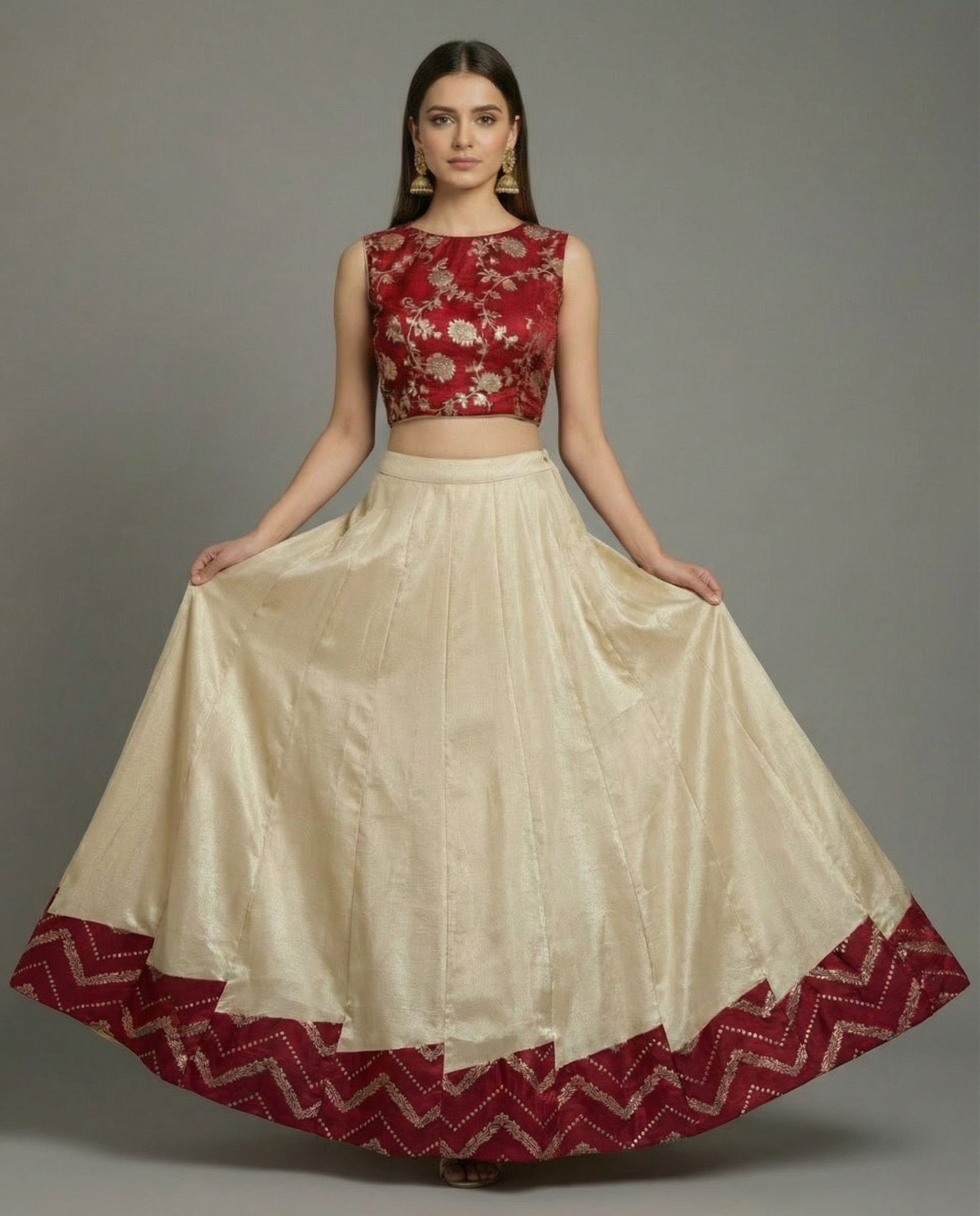 Suvarna-Designer Golden Lehenga and Red Blouse