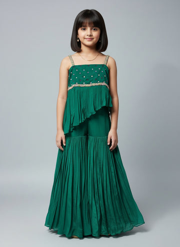 Emerald Bliss - Girls’ Designer Sharara Set