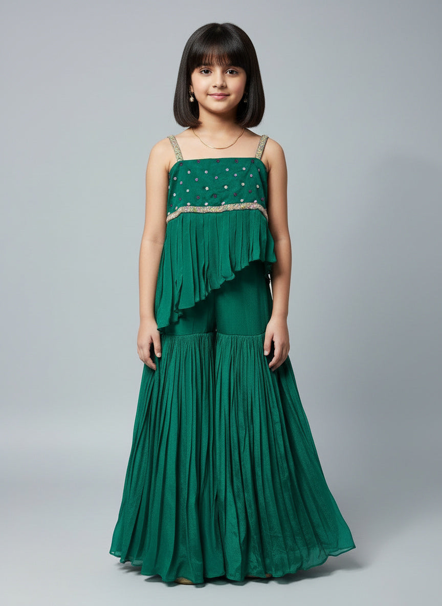 Emerald Bliss - Girls’ Designer Sharara Set