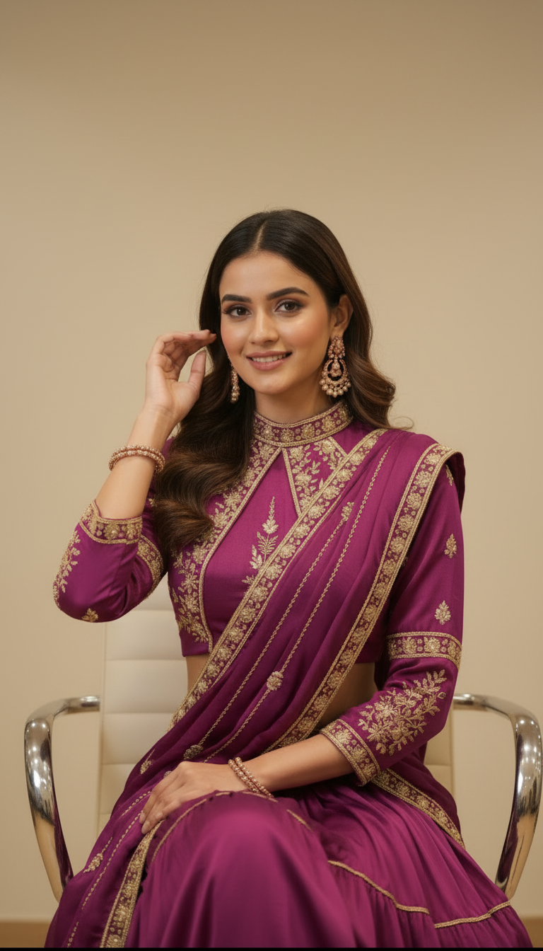 Chhavi - Wine Embroidered Lehenga Set with Dupatta