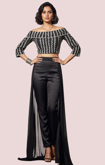 Nishaan-Black Embroidered Indo-Western Co-ord Set