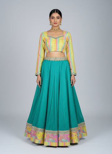 Indradhanush-Multicolour Lehenga Set with Bolero Jacket & Dupatta