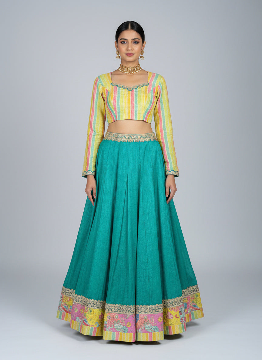 Indradhanush-Multicolour Lehenga Set with Bolero Jacket & Dupatta