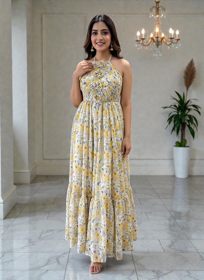 Floral Fantasy - Halter Neck Maxi Dress