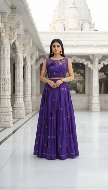 Neelashoba-Royal Purple Lehenga Set with Bandhej Dupatta