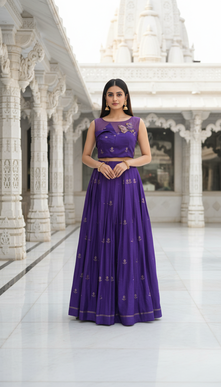 Neelashoba-Royal Purple Lehenga Set with Bandhej Dupatta