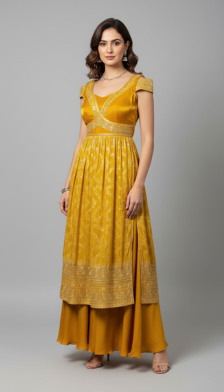 Nargis-Golden Yellow sharara Ensemble
