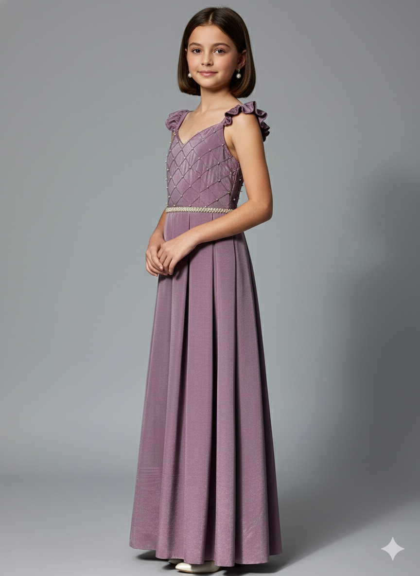 Lilac Pearl-Satin Party Dress for Girls