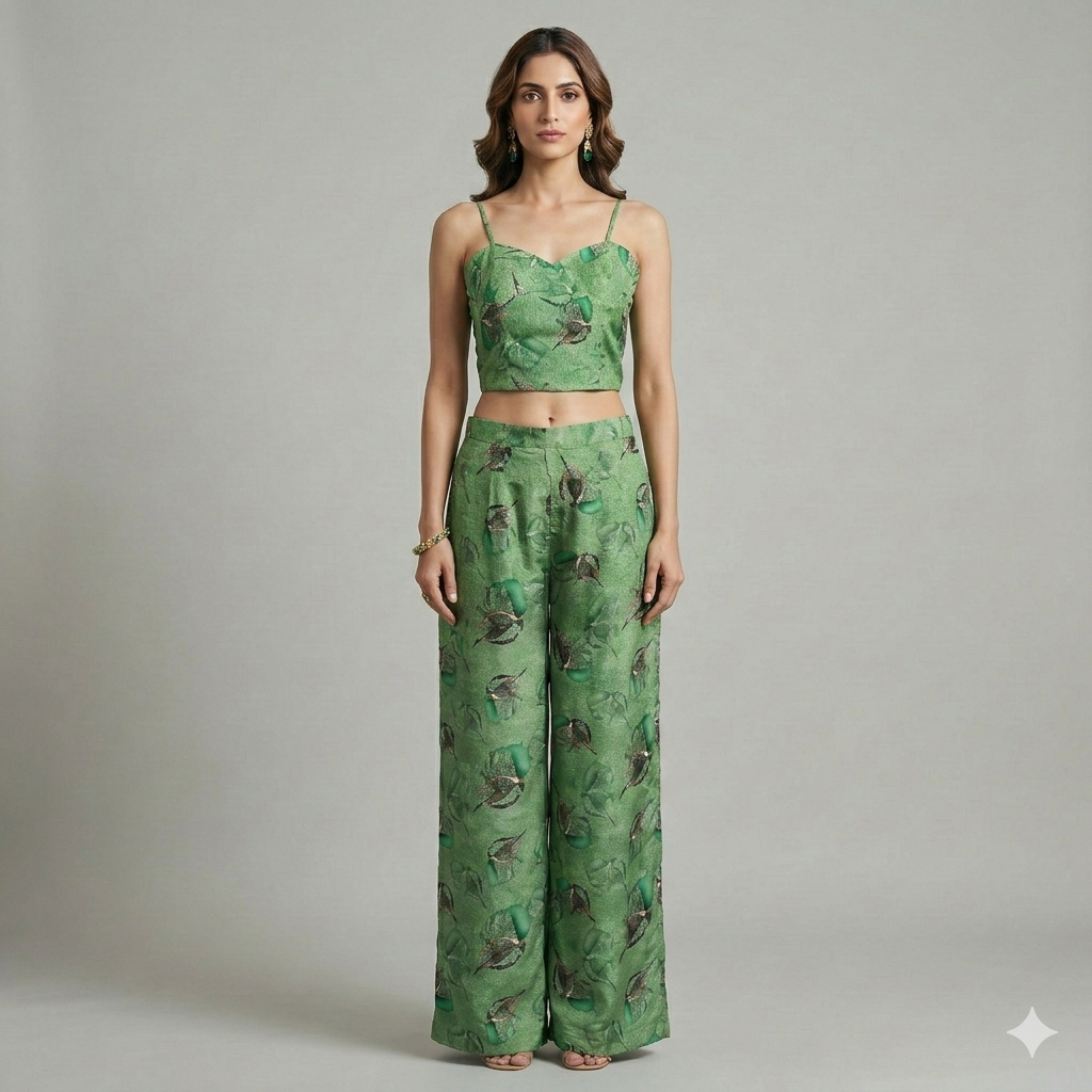 Patralekha-Green Printed Outfit with Embellished Cape