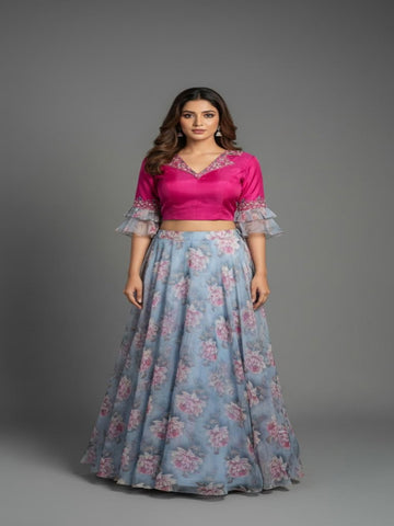 Fusion Flair-Floral Lehenga & Croptop Set