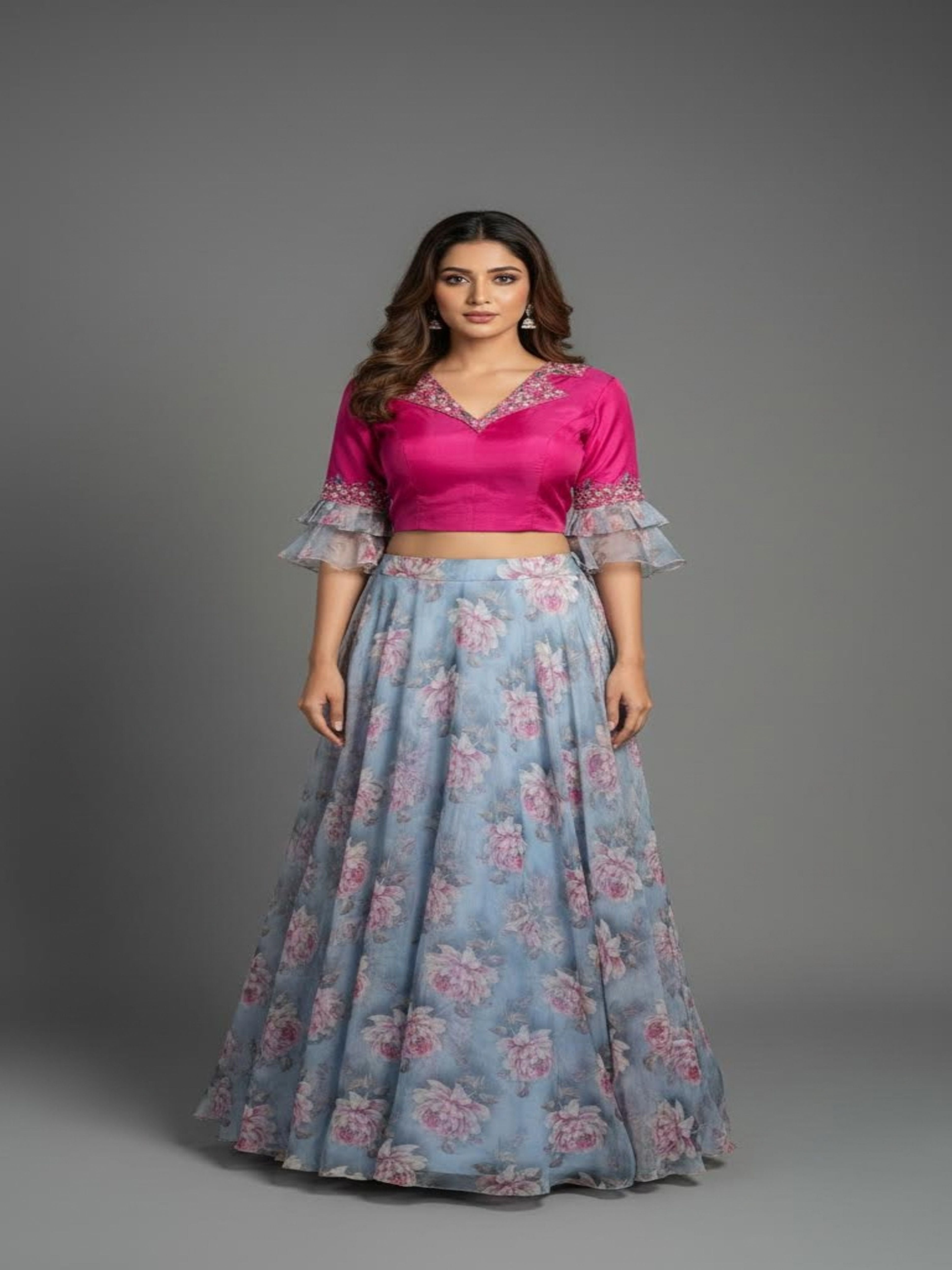 Fusion Flair-Floral Lehenga & Croptop Set