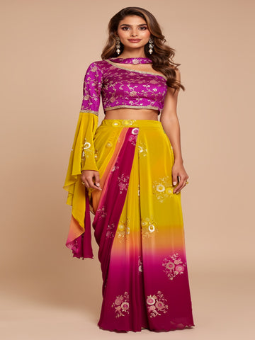 Dual Dazzle-Ombre Draped Lehenga Set