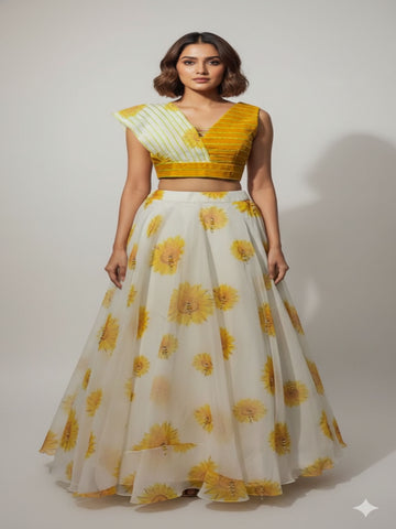 Sunflower Splash-Floral Lehenga and Croptop