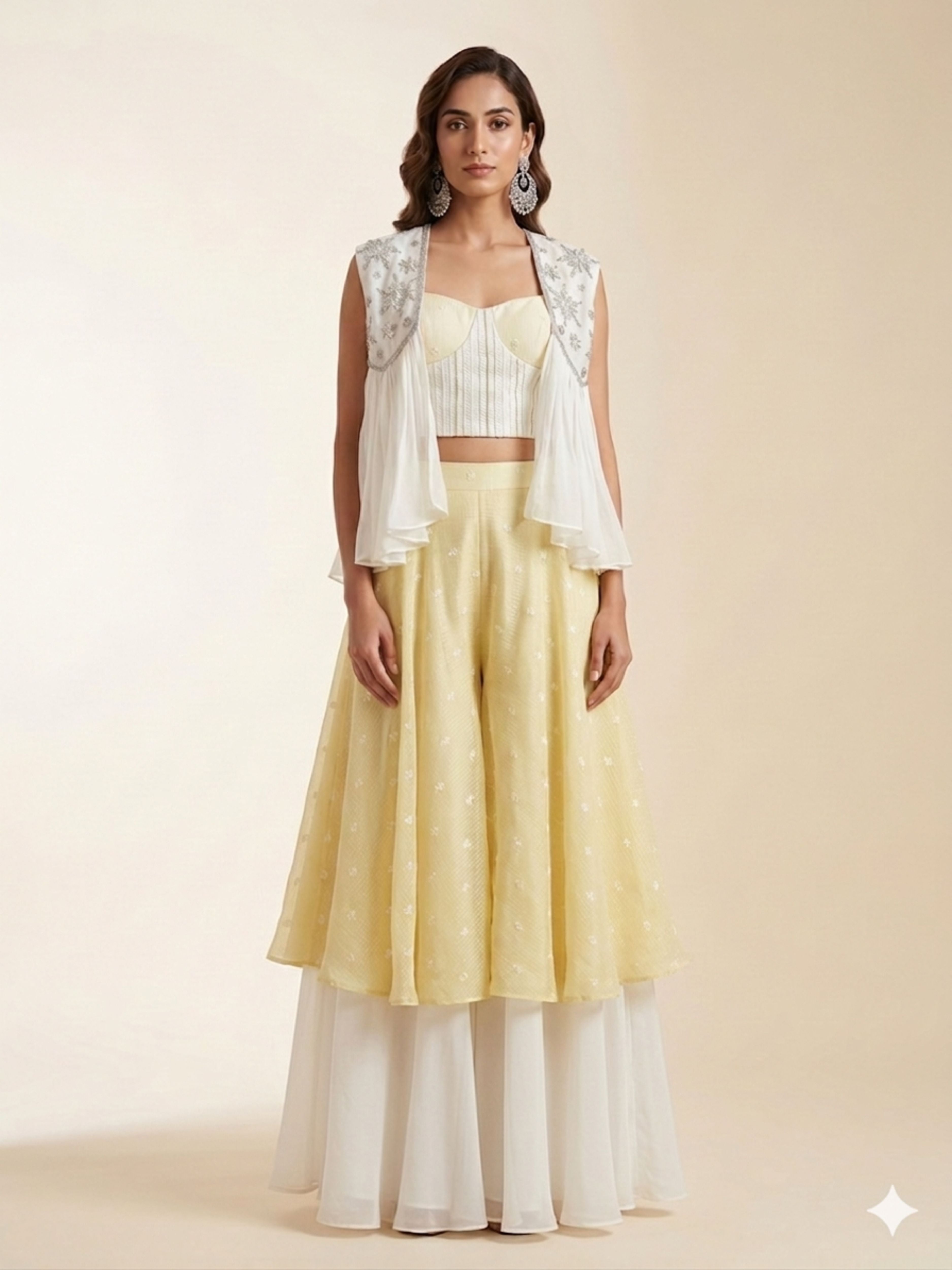 Ivory Bloom-Elegant Haldi Outfit with Cape