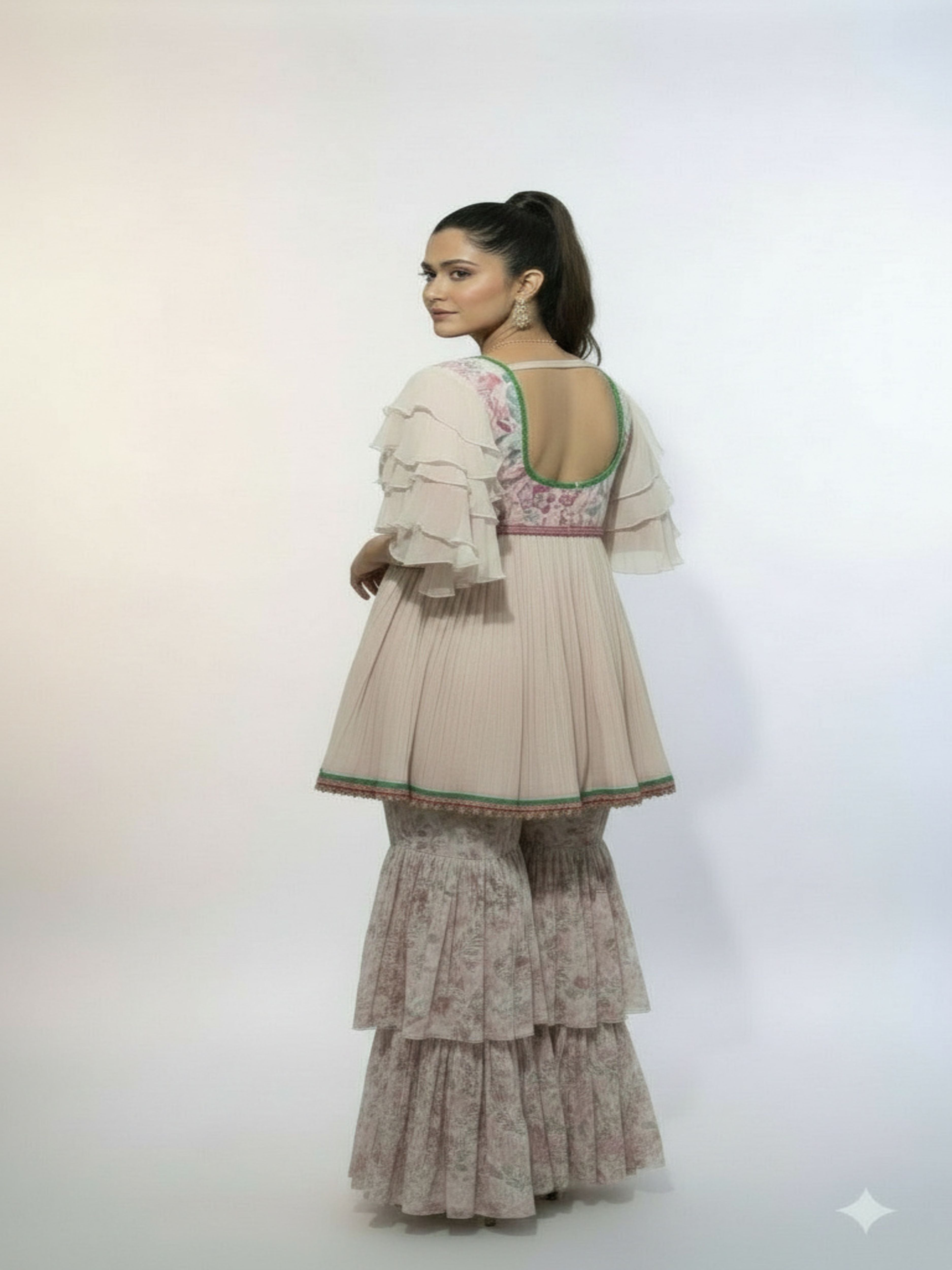 Gulnar-Pastel Floral Sharara Set with Dupatta