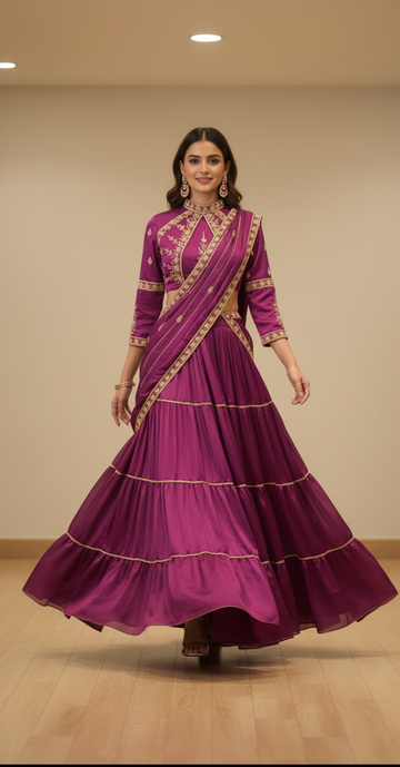 Chhavi - Wine Embroidered Lehenga Set with Dupatta