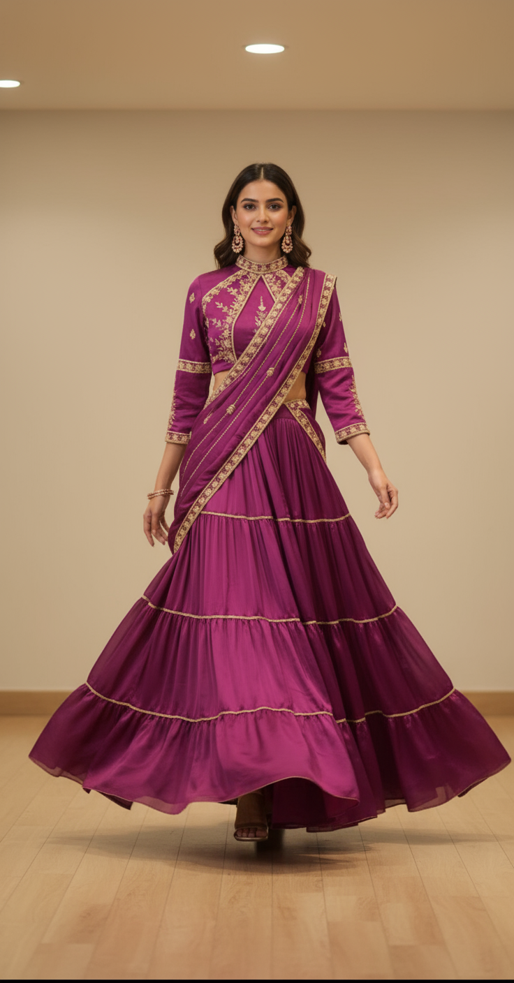 Chhavi - Wine Embroidered Lehenga Set with Dupatta