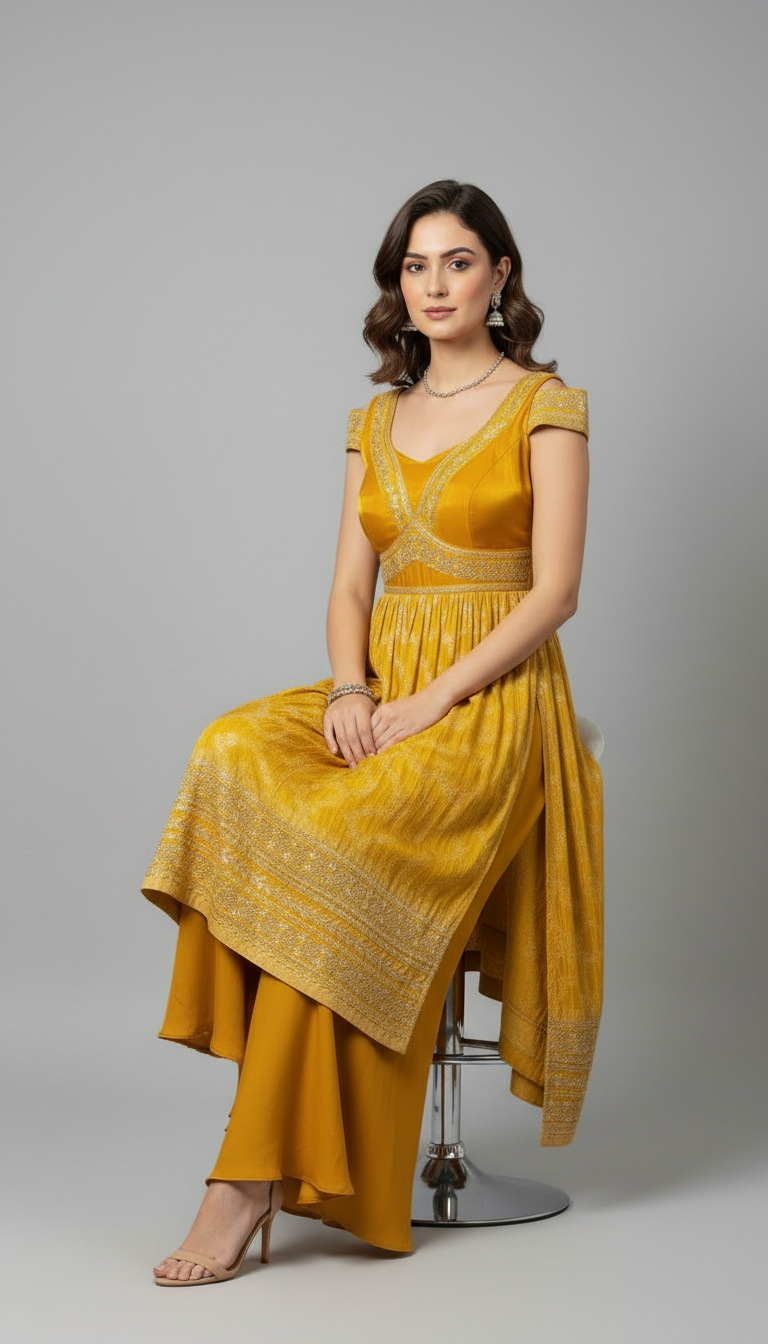 Nargis-Golden Yellow sharara Ensemble