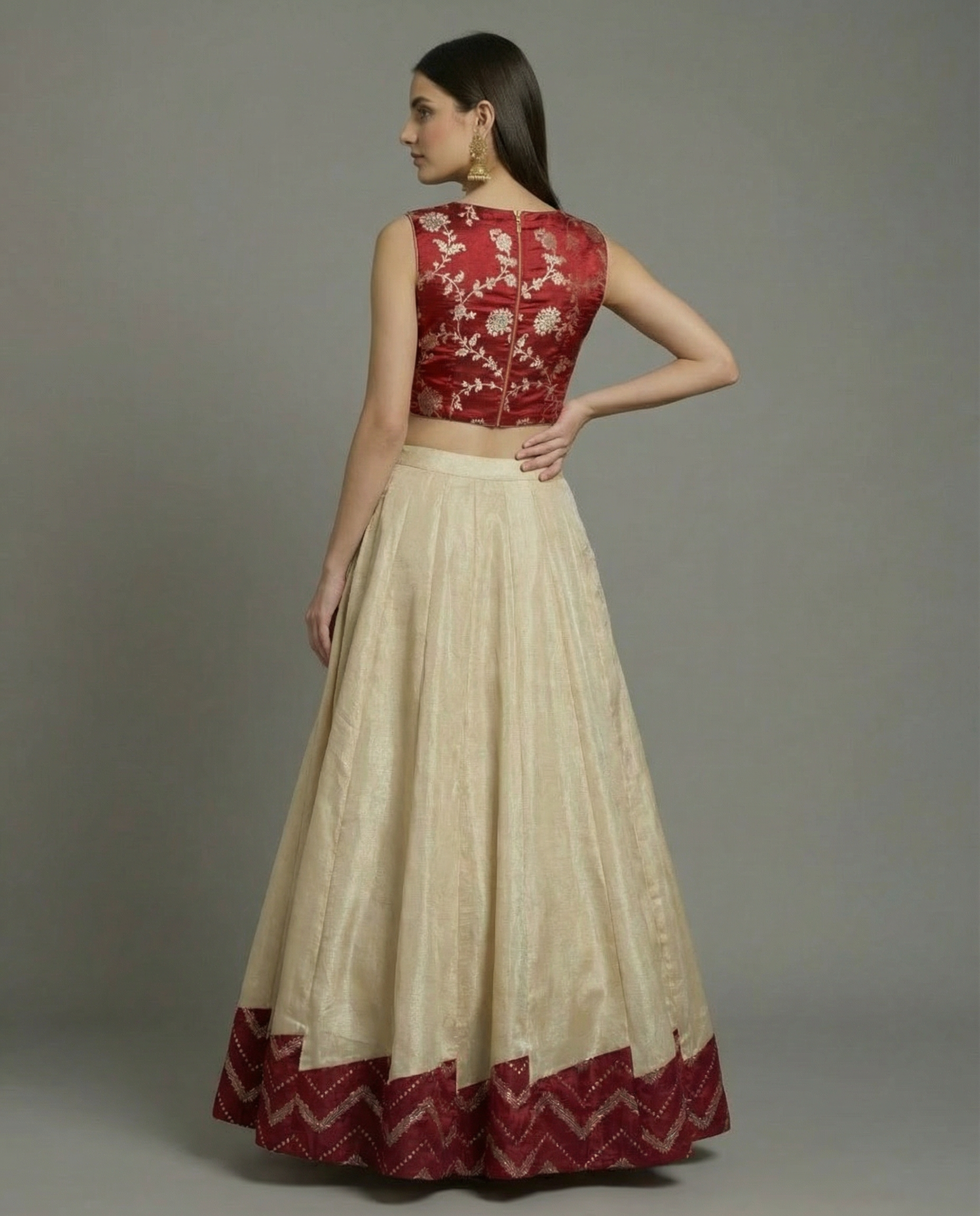 Suvarna-Designer Golden Lehenga and Red Blouse