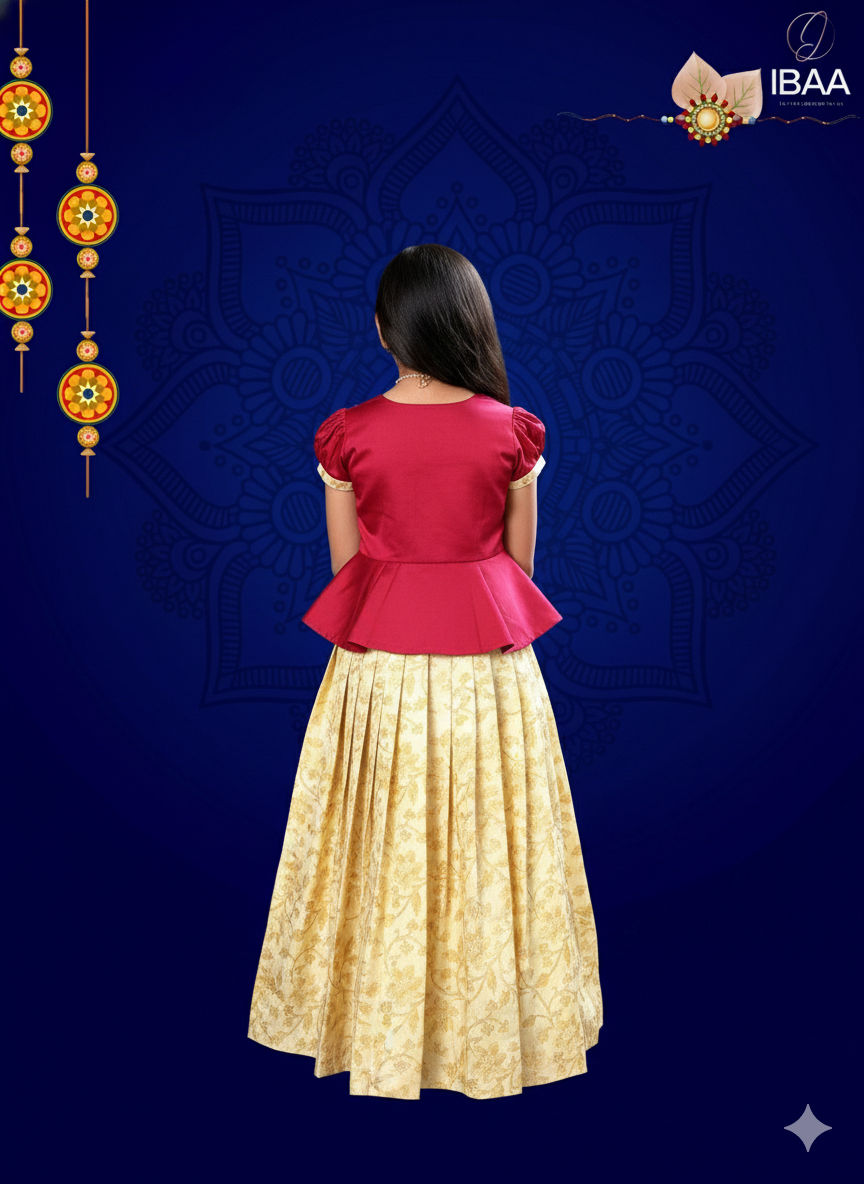 SONA Red & Gold Festive Lehenga Set for Girls