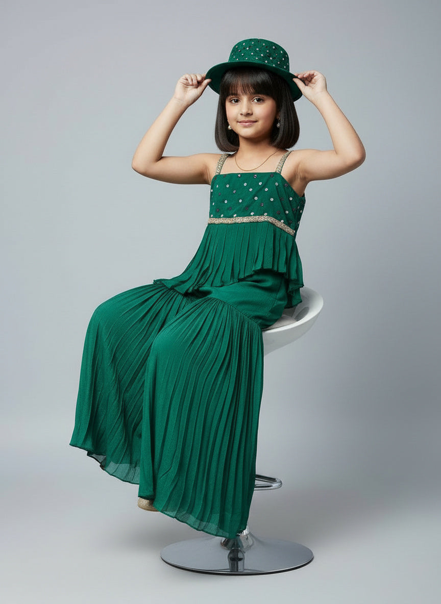 Emerald Bliss - Girls’ Designer Sharara Set