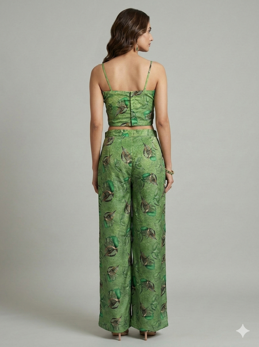 Patralekha-Green Printed Outfit with Embellished Cape