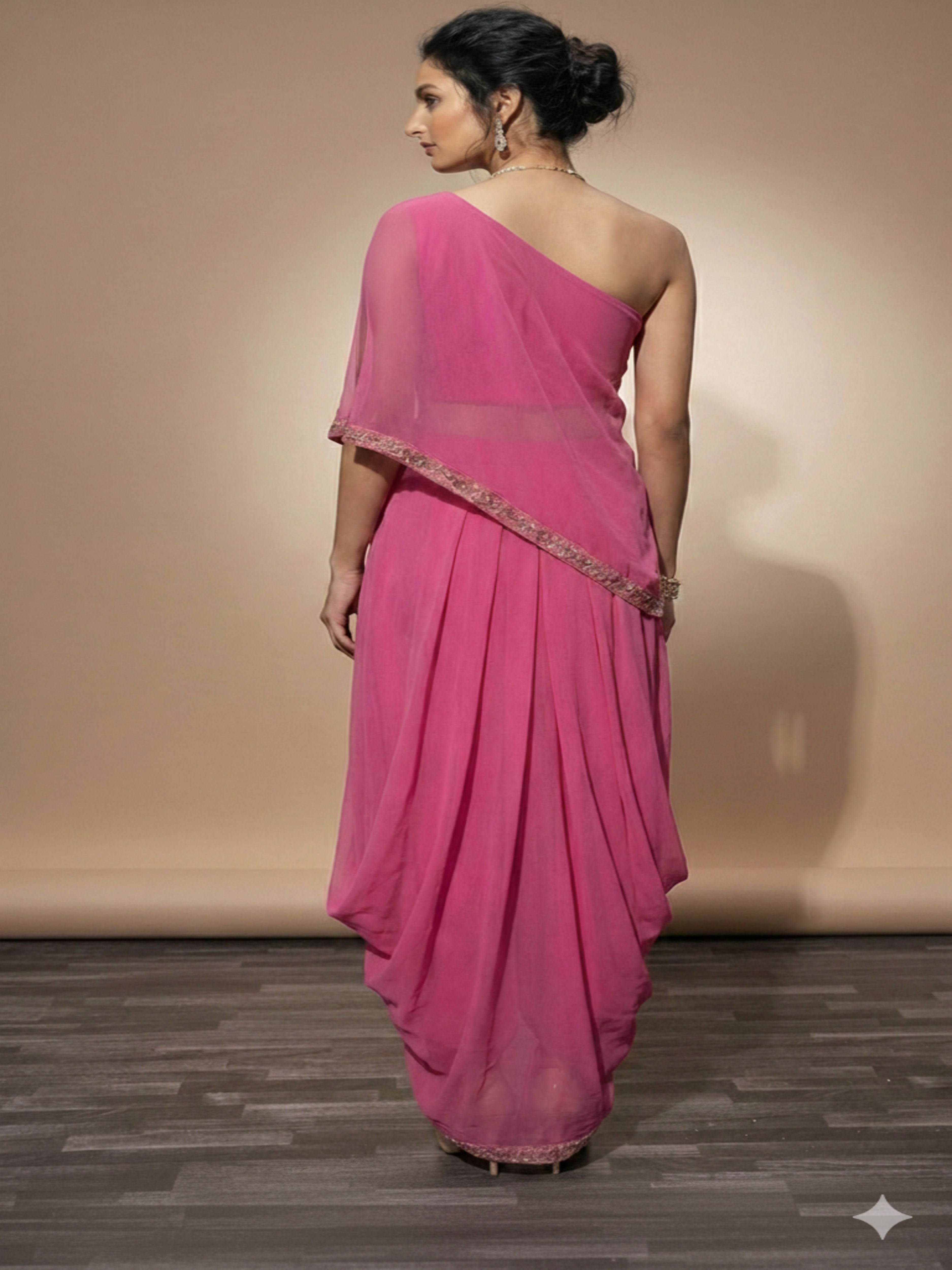 Rosy Enchantment-Designer Draped Skirt with Croptop