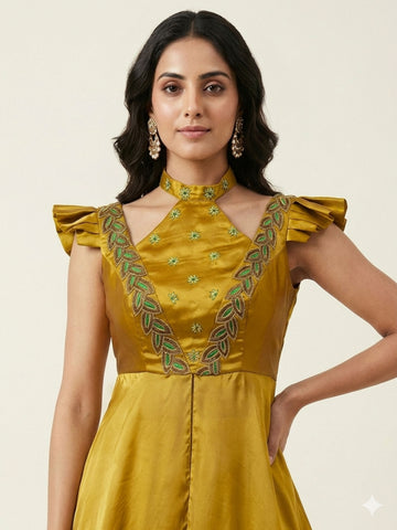 Gloden Saga- Golden Tiered Lehenga with Croptop