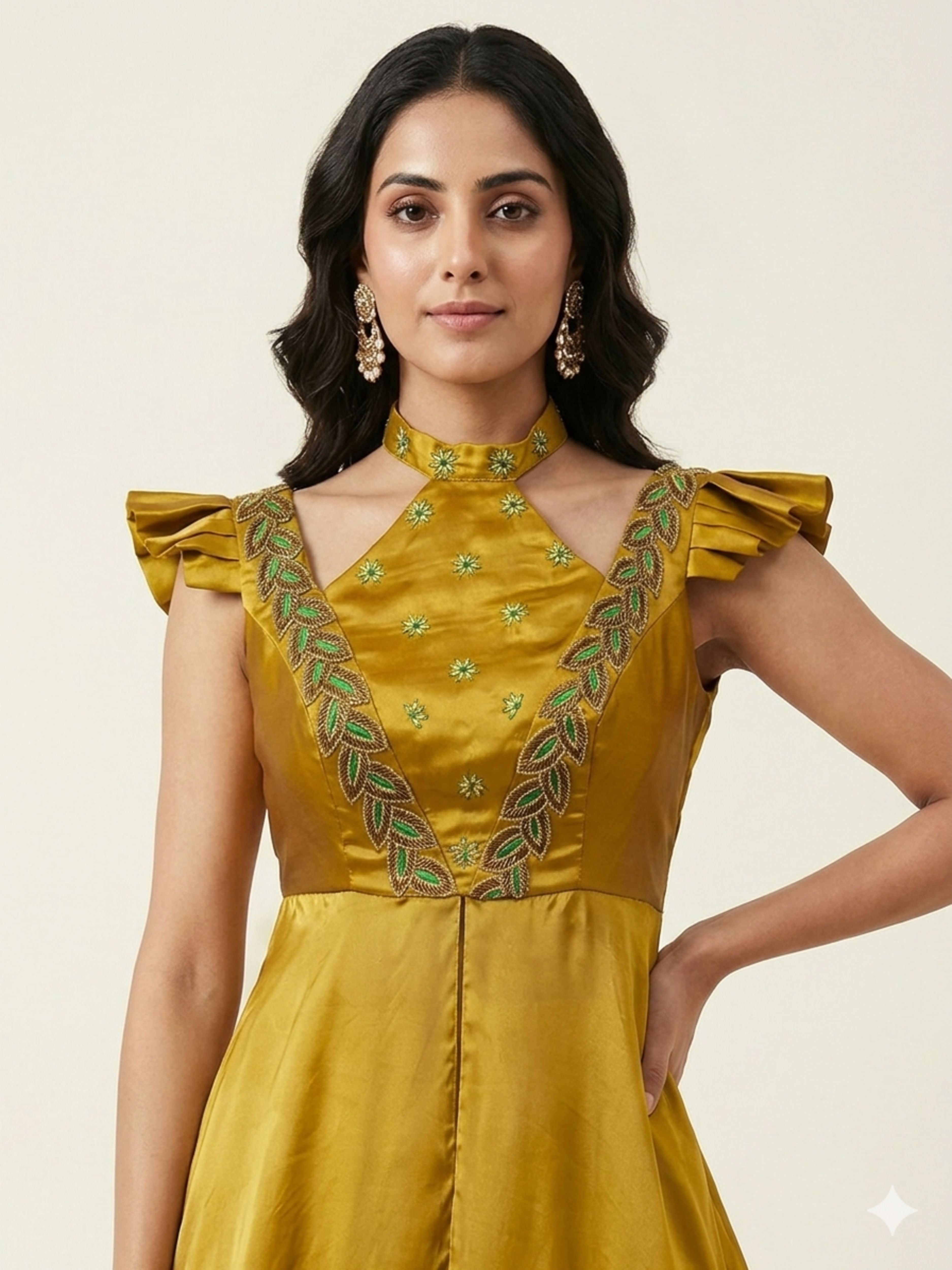 Gloden Saga- Golden Tiered Lehenga with Croptop