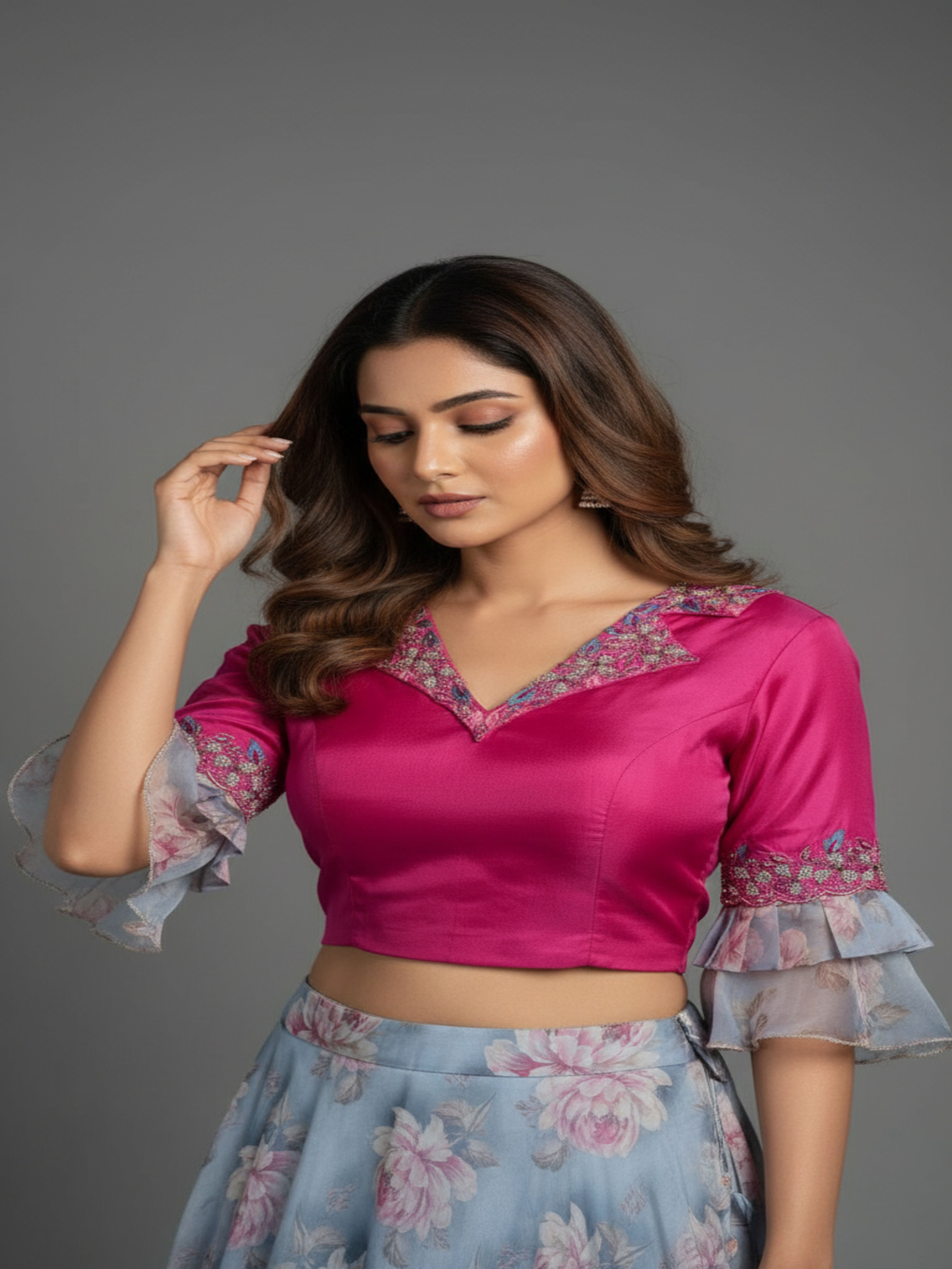 Fusion Flair-Floral Lehenga & Croptop Set