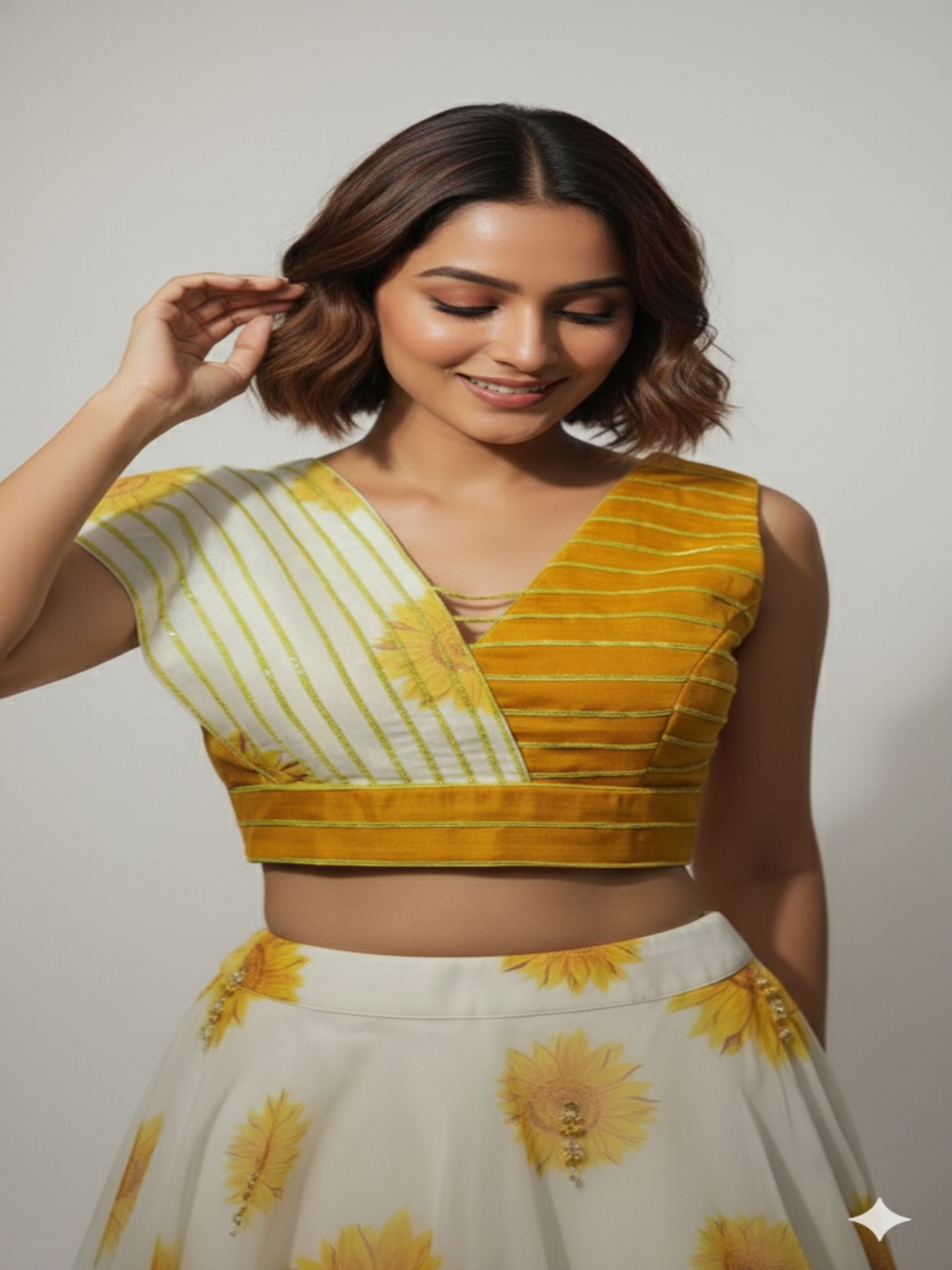Sunflower Splash-Floral Lehenga and Croptop