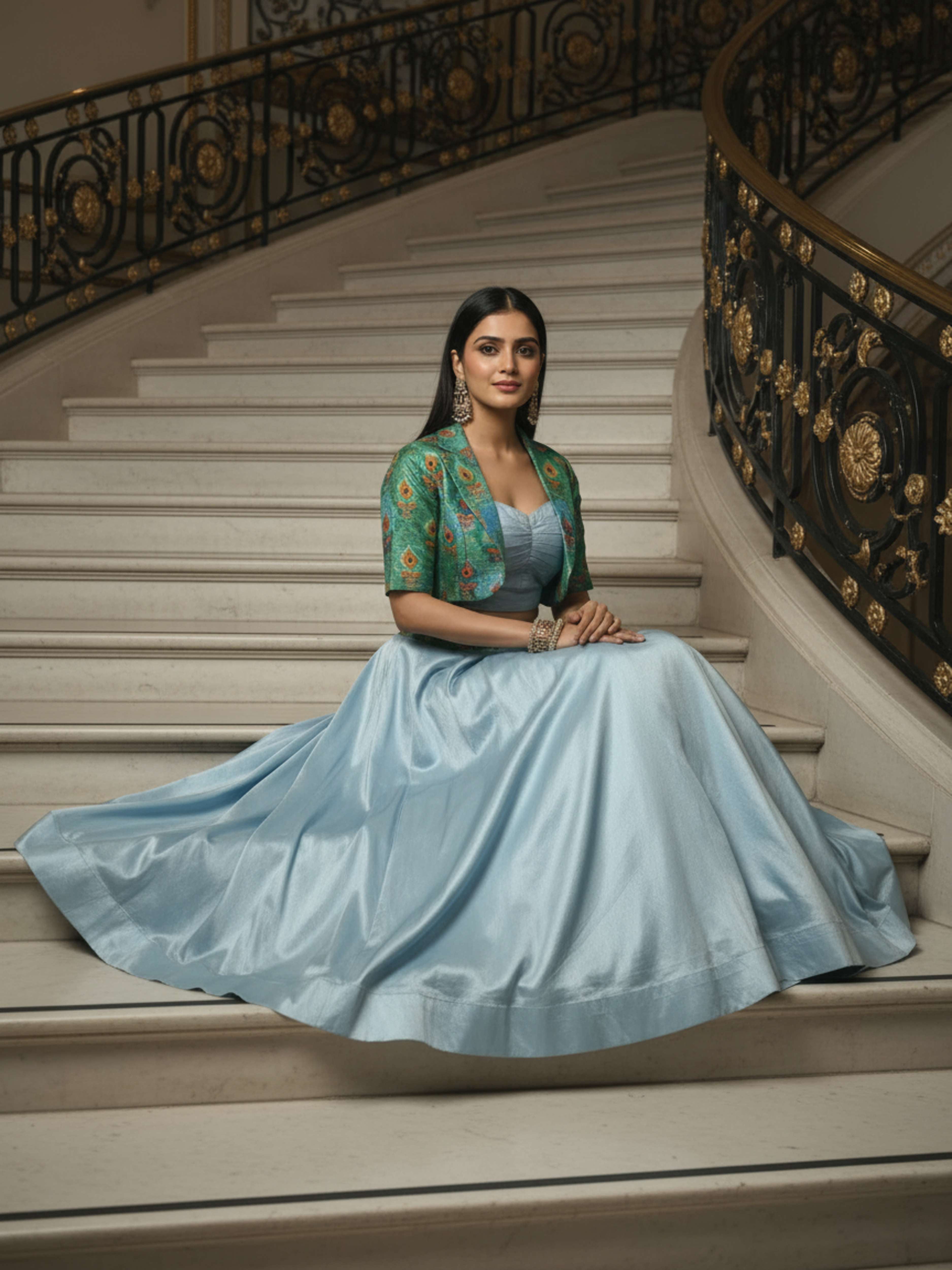 Ethereal Mist-Designer Silk Lehenga with Bolero Jacket
