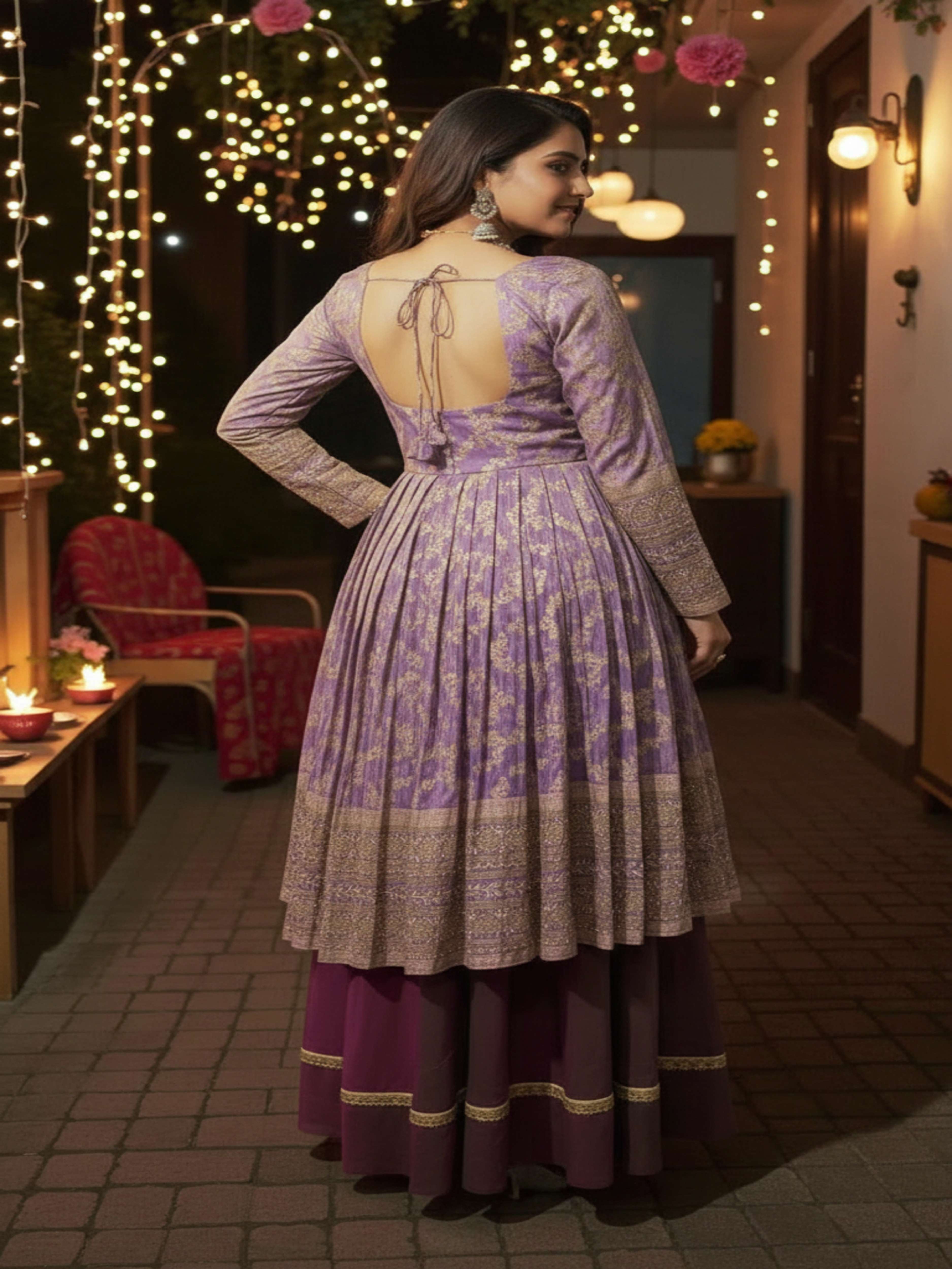 Lavanya-Lavender and Wine Festive Ensemble