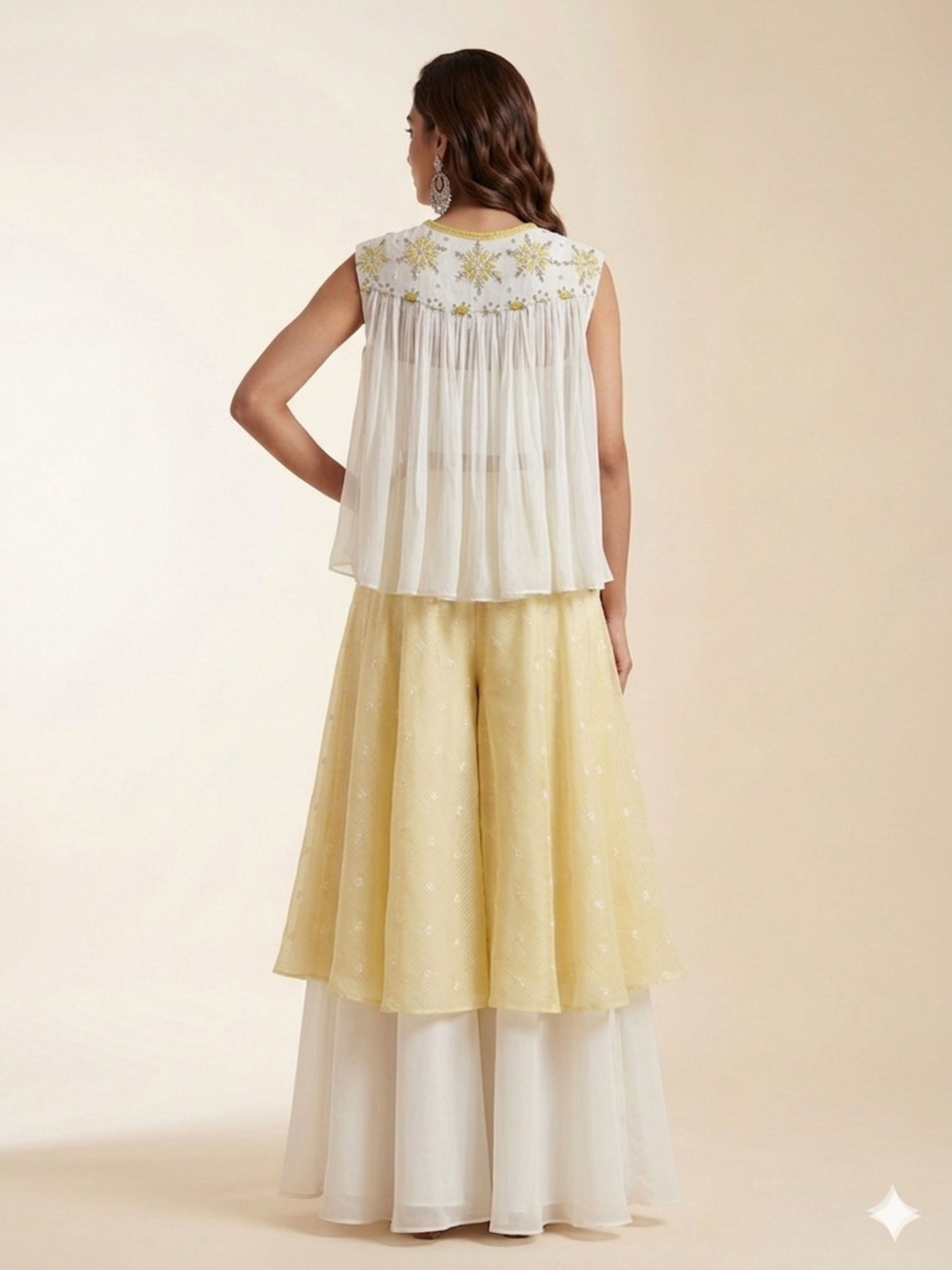 Ivory Bloom-Elegant Haldi Outfit with Cape