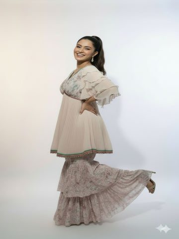 Gulnar-Pastel Floral Sharara Set with Dupatta
