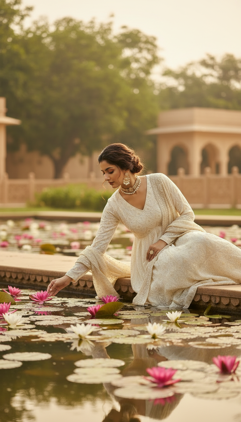 Shvetika-Ivory Embroidered Anarkali Set with Sheer Dupatta