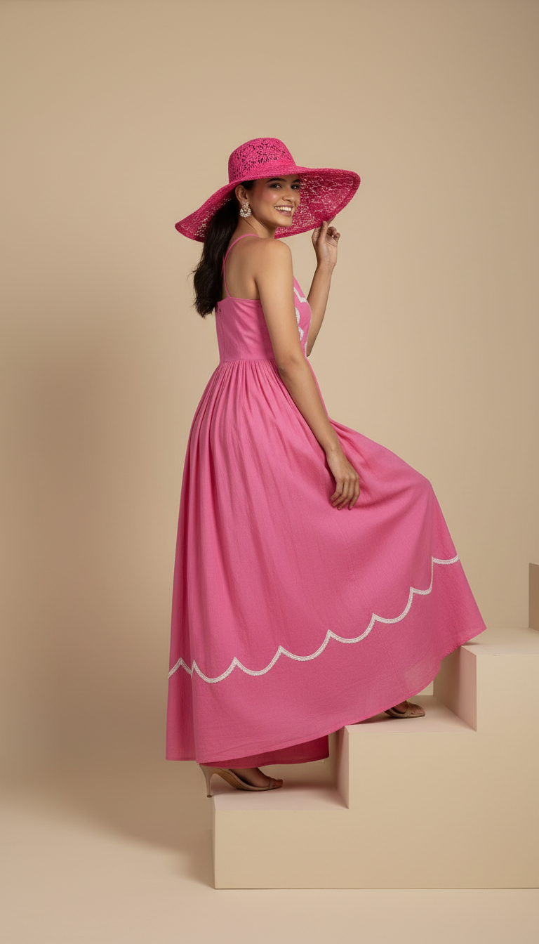 Blush Breeze - Pink Halter Neck Maxi Dress