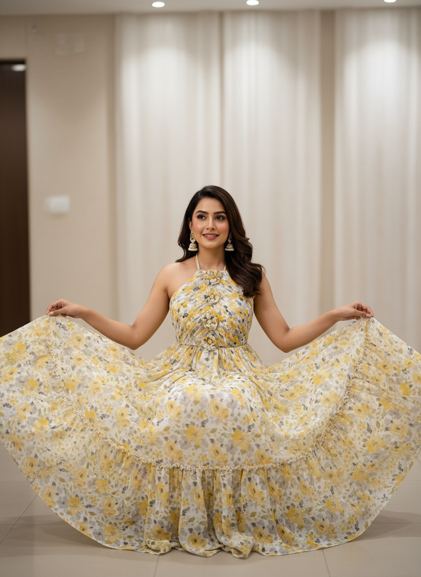 Floral Fantasy - Halter Neck Maxi Dress