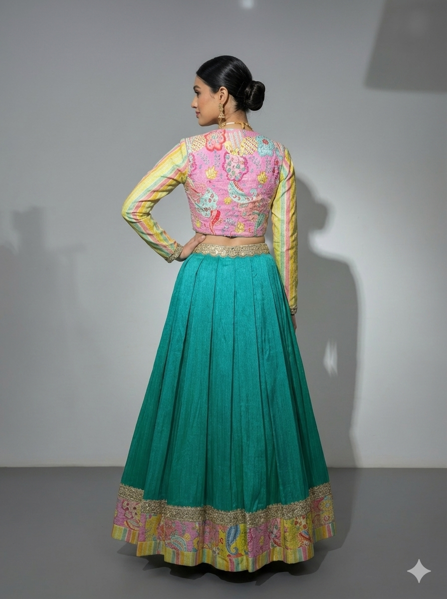 Indradhanush-Multicolour Lehenga Set with Bolero Jacket & Dupatta