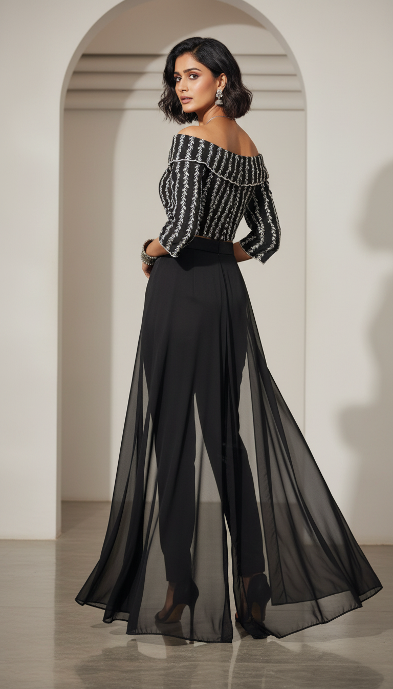 Nishaan-Black Embroidered Indo-Western Co-ord Set
