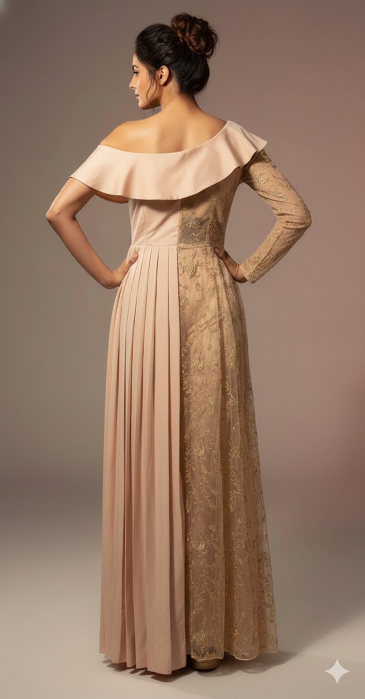 Gulnaaz-Rose Gold Off-Shoulder Pant Ensemble