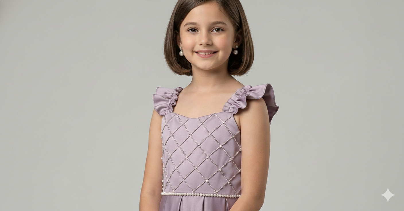 Lilac Pearl-Satin Party Dress for Girls