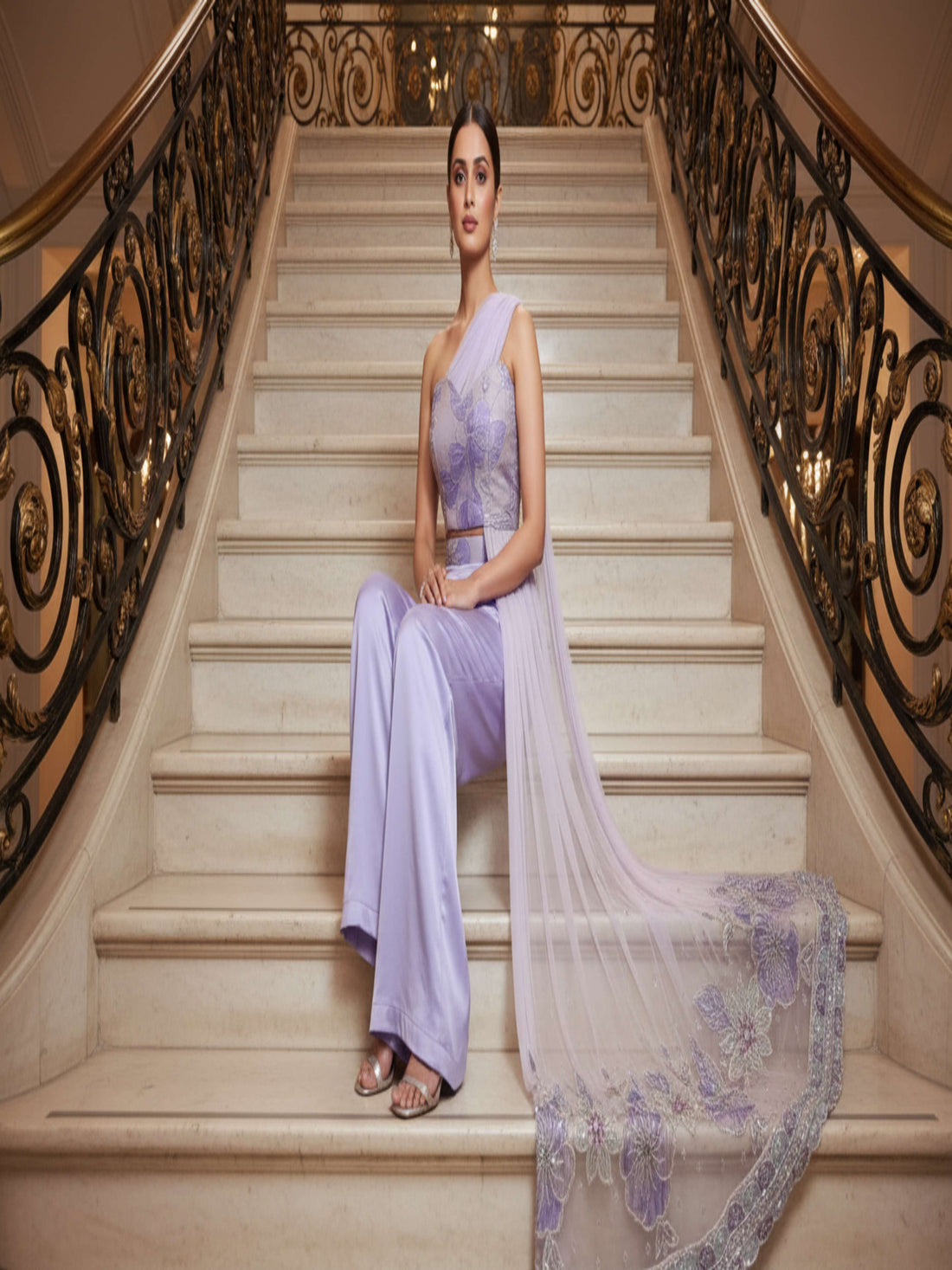 Ananya-Lavender Pallazo and Croptop set