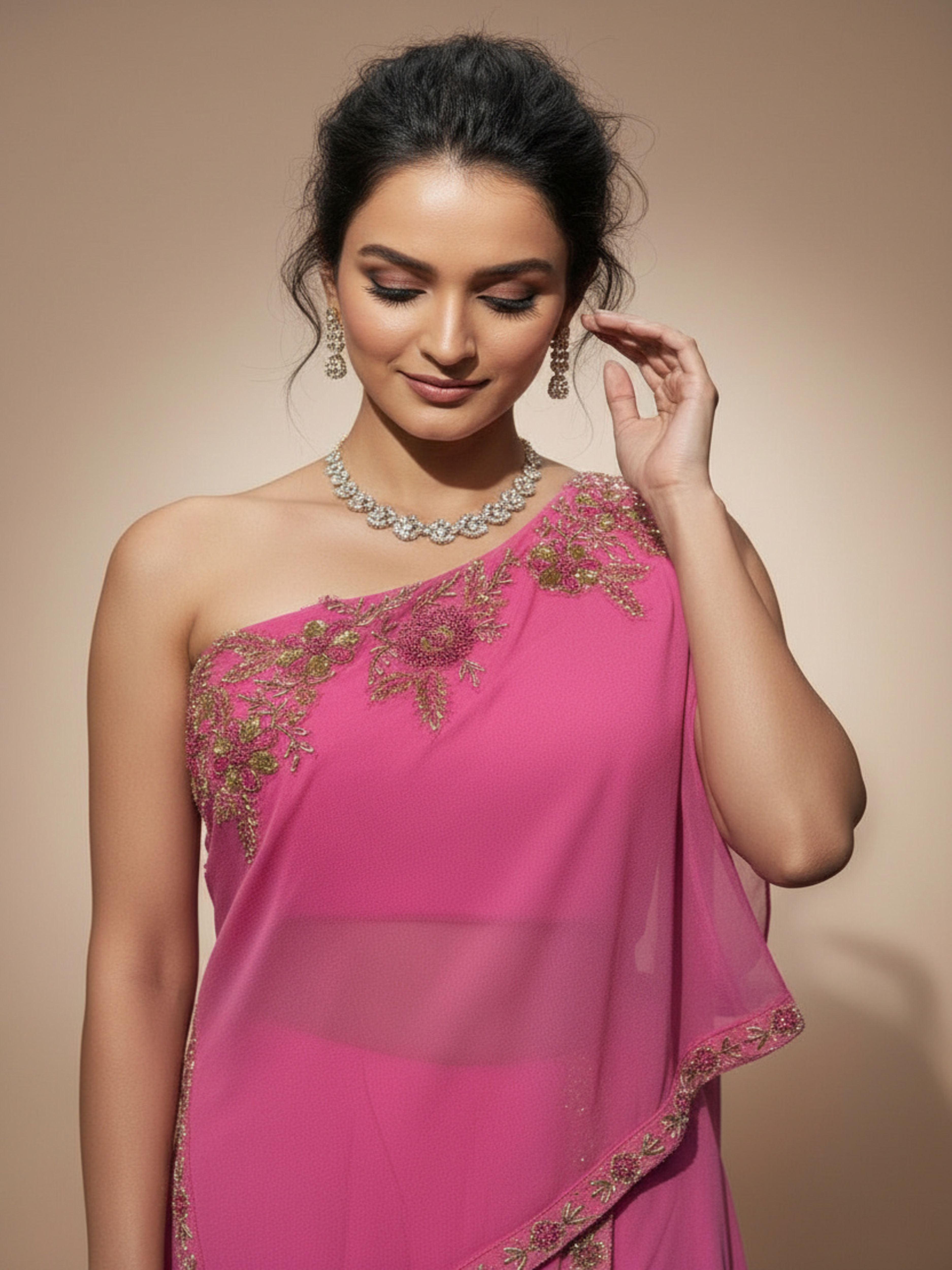 Rosy Enchantment-Designer Draped Skirt with Croptop