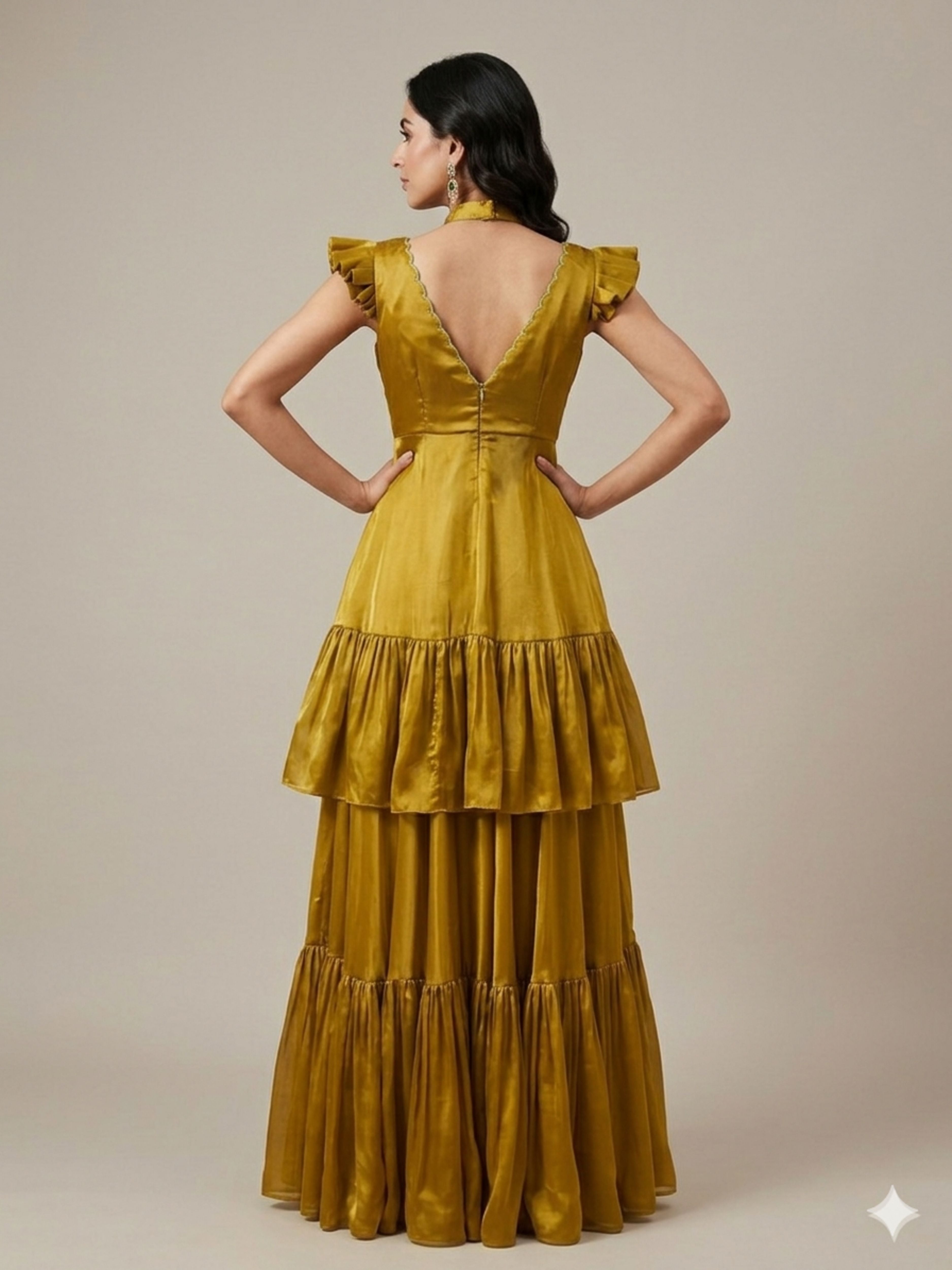 Gloden Saga- Golden Tiered Lehenga with Croptop