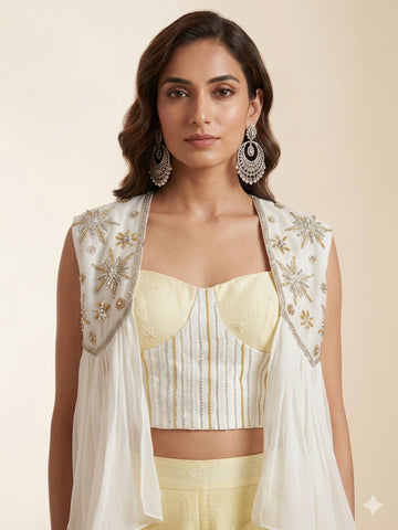 Ivory Bloom-Elegant Haldi Outfit with Cape