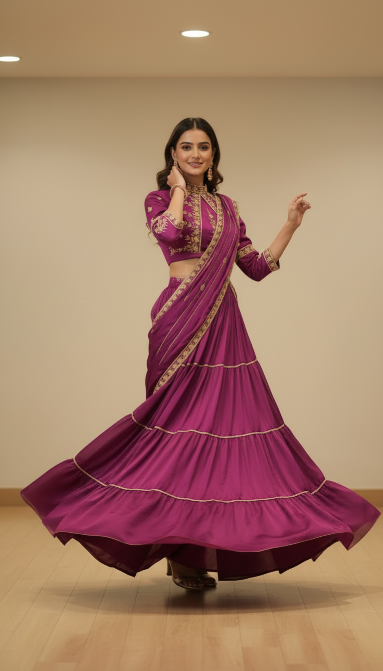 Chhavi - Wine Embroidered Lehenga Set with Dupatta
