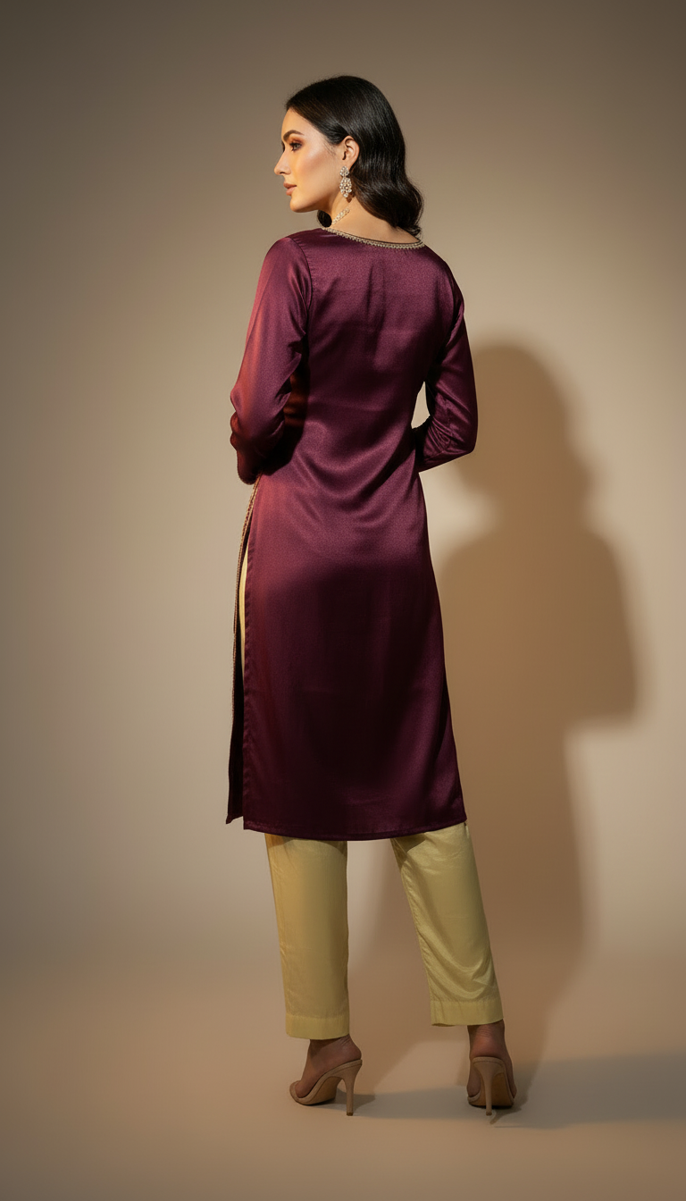 Varnika-Plum Embroidered Kurta Set with Contrast Dupatta